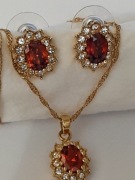 Naszyjnik I kolczyki z cyrkoniami pozłacane vintage