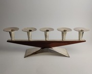 Świecznik w stylu skandynawskim- stal chromowana  i drewno - lata 60