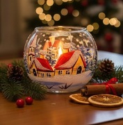 Ręcznie malowany świecznik 10 cm. Unikalny prezent, dekoracja świąteczna.