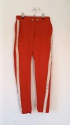 Spodnie elastyczne dopasowane leginsy czerwone ze złotym lampasem M 38