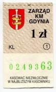 Bilet z karnetu ZKM Gdynia, 1 x 1,00 zł