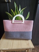 Różowo szara torebka do ręki handbag handmade totebag