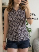 Fioletowa bluzka w beżowe kwiaty bez rękawów wiskoza New Look 36 S