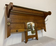 STYLOWY DĘBOWY WIESZAK Z LUSTERKIEM SECESJA STAN BDB TRANSP.CAŁA PL