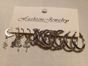 Kolczyki damskie 6 par kolor srebrny 