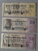 Banknot Niemcy zestaw 10, 20, 50, milionów marek 1923 r
