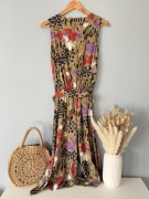 Kombinezon vintage wzorzysty wiskoza pasek safari boho luźne nogawki M 38