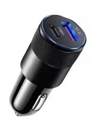 Ładowarka samochodowa w kolorze czarnym USB-C + USB 15W PD 3.1A | 12-24V