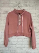 Różowa bluza sznurowana pudrowa H&M S 36 krótka sweter bluzka