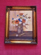 Stary obraz na płótnie sygnowany Kwiaty