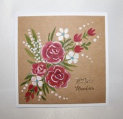 Kartka malowana w czerwone kwiaty róże na urodziny imieniny ślub brązowa