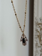 Naszyjnik złoty boho talizman amulet hamsa czarny turmalin