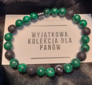 Bransoletka z malachitem, lawą i hematytem