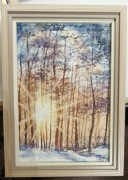 Akwarela las – oryginalny obraz ręcznie malowany A4 w ramie