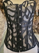 Czarny gorset koronka wiązany skóra pu 