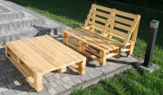 Meble ogrodowe z palet, stół + ławka, wyszlifowane i pomalowane z kółkami