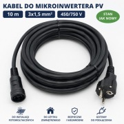 Kabel do mikroinwertera fotowoltaicznego 230V 10m 3x1,5 mm² – stan jak nowy