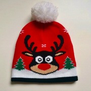 Czapka świąteczna z reniferem pompon na święta zimowa boże narodzenie renif