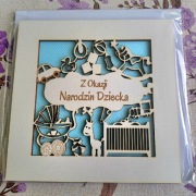 Kartka Drewniana Narodziny Dziecka Laserowa Otwierana Łóżeczko + Koperta