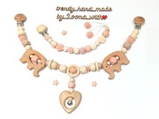 Zestaw: uchwyt do smoczka+Zawieszka do wózka, świetne na prezent, beżowy