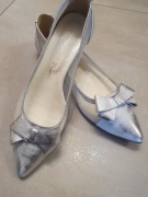 Balerinki skórzane srebrne z siateczką