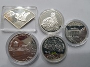 Zestaw 5 srebrnych monet NBP w kapslach – Expo, Toruń, wojna, NIK