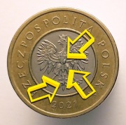 2 ZŁOTE 2021 MONETA [nr 139] > DESTRUKT > NADLEWKI NA ORLE