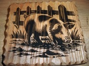 obrazek wypalony w drewnie, Świnka, Fajne na prezent