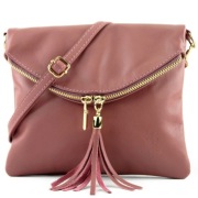 Vera Pelle skórzana torebka crossbody różowa brudny róż made in Italy