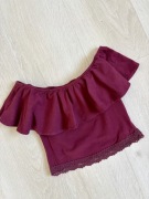 Crop top hiszpanka z koronką burgundowy Bershka S/M