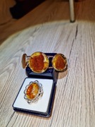 BRANSOLETA i PIERŚCIEŃ BURSZTYN BAŁTYCKI stal szlach