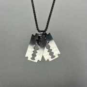 Naszyjnik Podwójna Żyleta Legia Warszawa Żyletka Brzytwa Srebrny