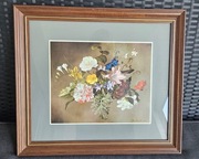 Śliczny obrazek kwiaty ładna drewniana ramka 