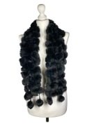 Szalik futrzany, futrzane kulki z futra królika, czarny, z pomponami