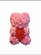 Kwiatowy Miś Różowy z serduszkiem LED