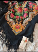 Chusta rosyjska vintage merino wool unikat antyk 90cm Pavlovo Posad 