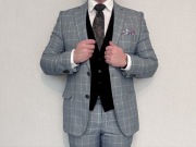 Garnitur jasnoniebieski krata Bytom 182/100/88