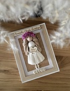 Anioł Stróż Prezent na Narodziny Dziecka Urodziny Aniołek z Makramy Ramka