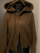 ZARA kurtka bomberka biker zamek zip oversize kaptur eco zamsz czekoladowa