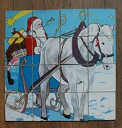 stara układanka - vintage - 16 elementów - Mikołaj