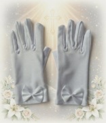 Rękawiczki komunijne białe dla dziewczynki z kokardą