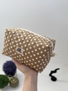 Quilted Essential Boxy Pouch - Polka Dots in Brown Background