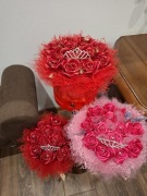 Flower box róże z tasiemki satynowej 