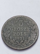 Moneta 3 grosze polskie z 1831r. KG Powstanie Listopadowe, RZADKA stan: 2+