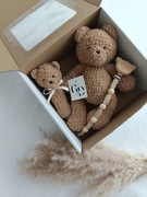 Zestaw handmade miś grzechotka zawieszka do smoczka 
