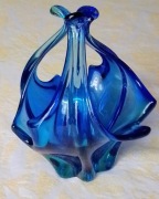 Vintage Murano kobaltowe szkło artystyczne koszyk na cukierki lata 70te 