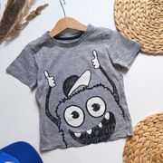 Koszulka 104 krótki rękaw szara z potworem bawełna wiskoza miękka wygodna