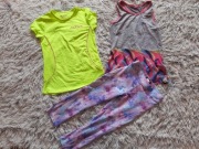 Sportowy zestaw 128 koszulki legginsy 3szt