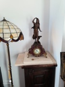 Zabytkowy zegar kominkowy z brązu i marmur 