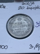 20 kopiejek 1915 r. Rosja srebro B.C piękne
